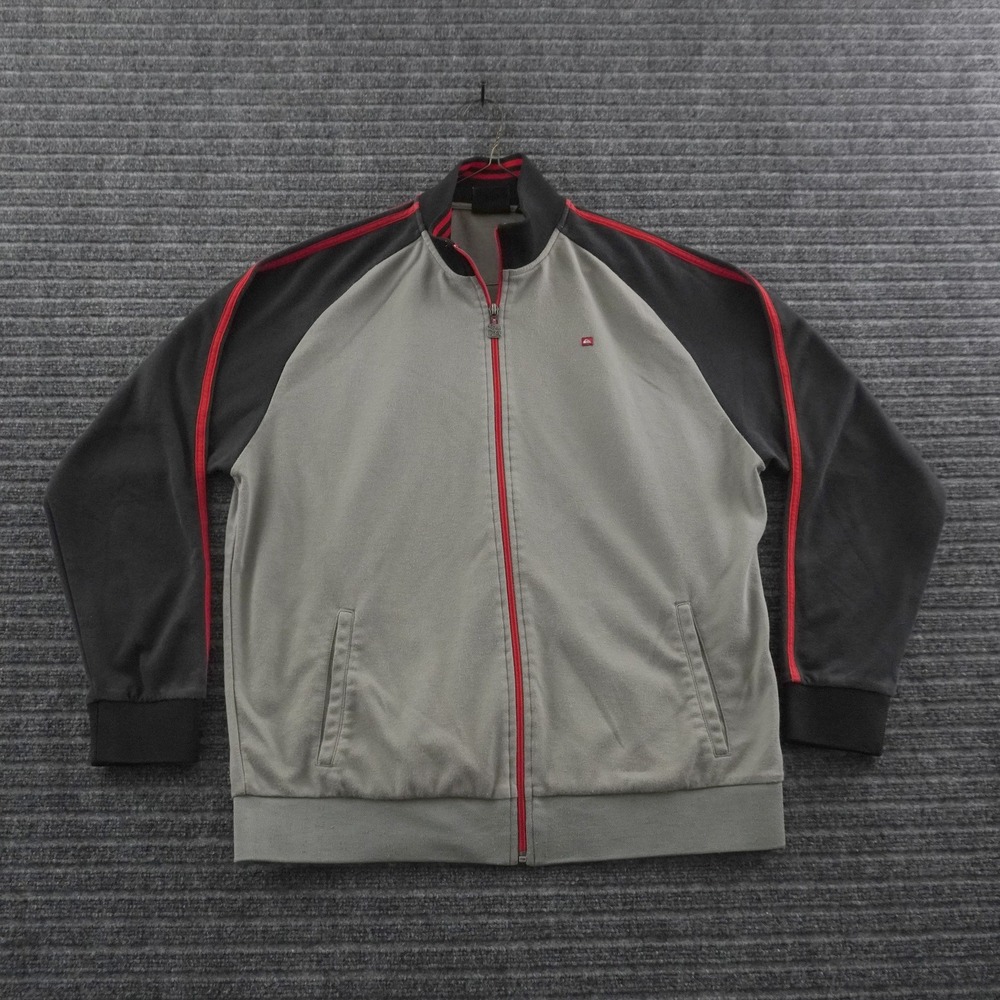 Vintage Quiksilver Track Jacket Mens Large Grey Black Red Racing Stripe